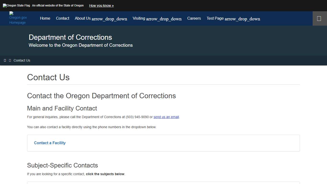 Department of Corrections : Contact Us : State of Oregon