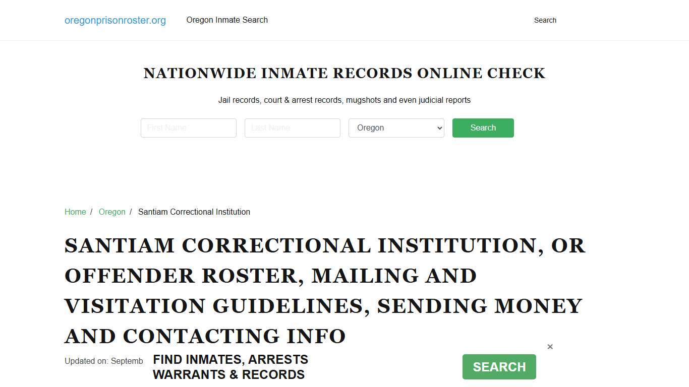 Santiam Correctional Institution, OR: Inmate Search, Visitation & Contact Info